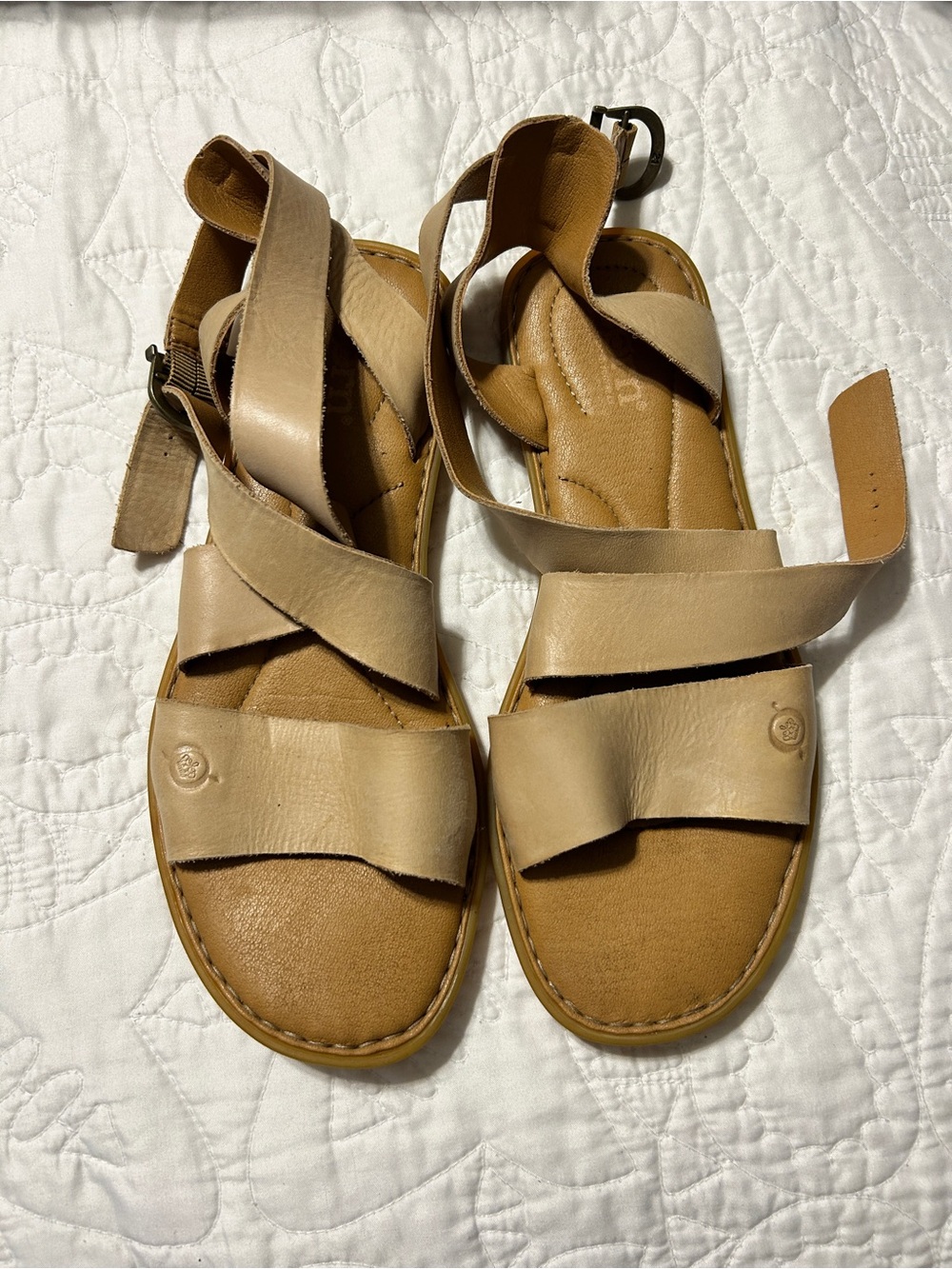 Born Tan Leather Crisscross Strap Sandals